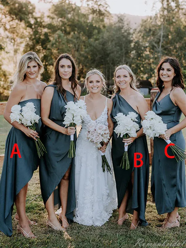 BG302 Long Satin Bridesmaid Dresses with Mismatched Spaghetti Straps