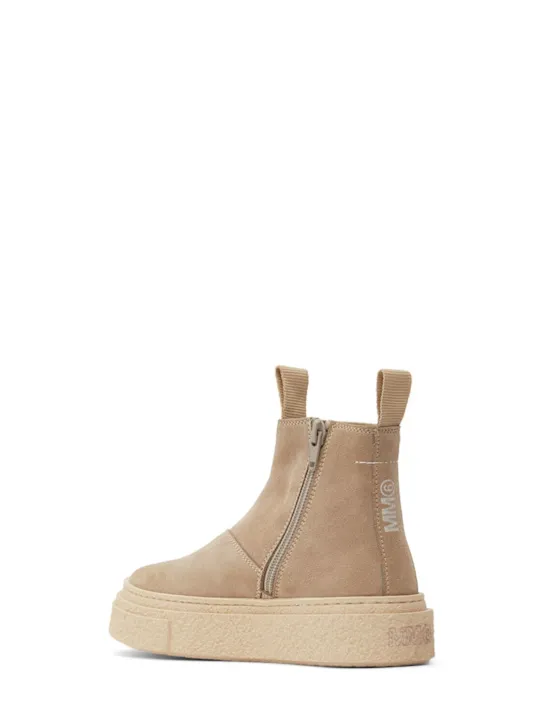 MM6 Maison Margiela Suede Zip Boots with Logo Print