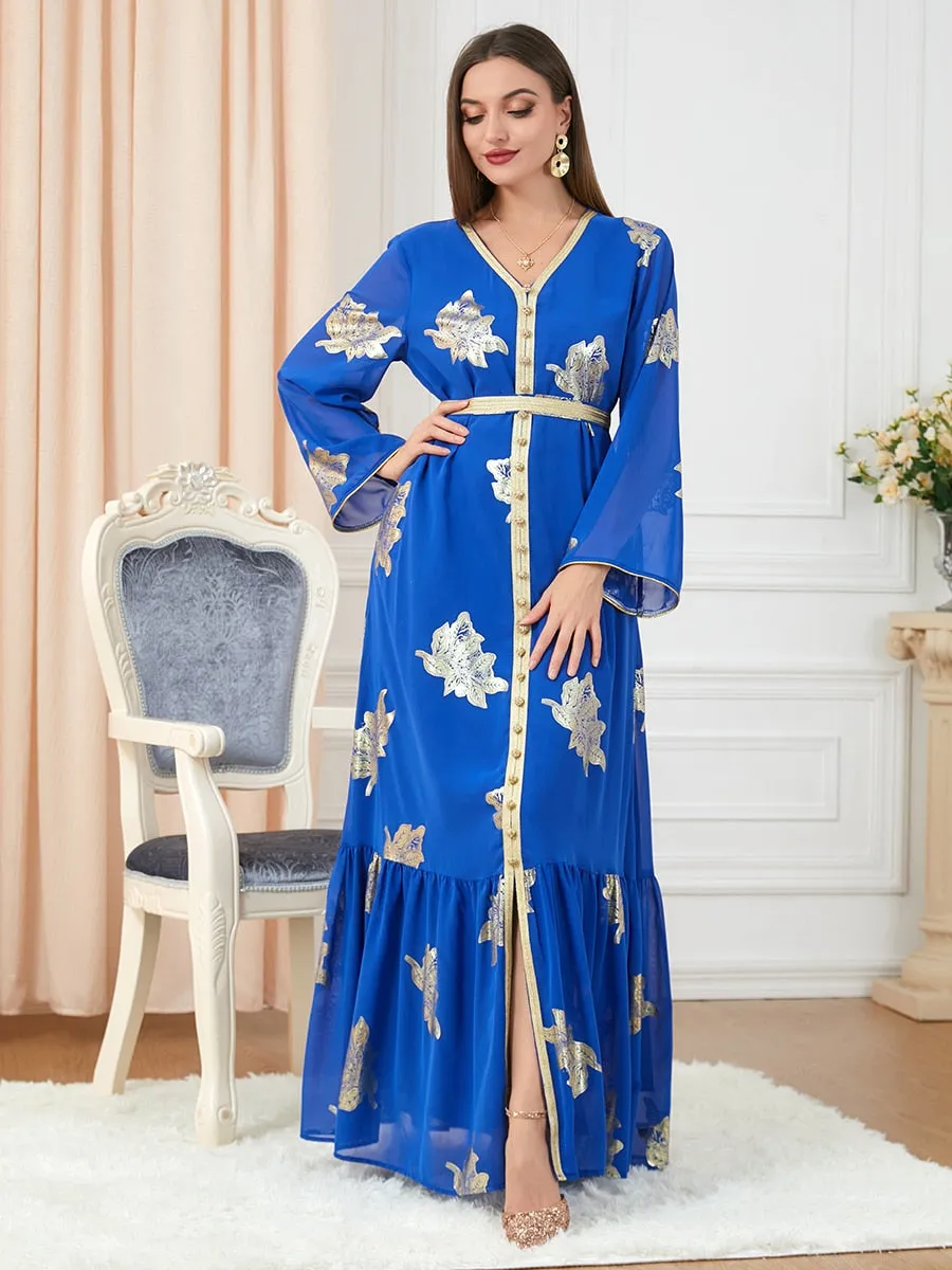 Moroccan Iron Button Belted Party Kaftan