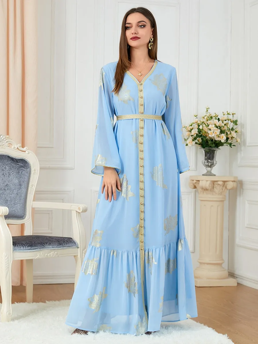 Moroccan Iron Button Belted Party Kaftan