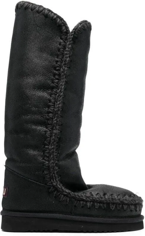 Grey Mou Shearling Lined Boots with Whipstitch Trim