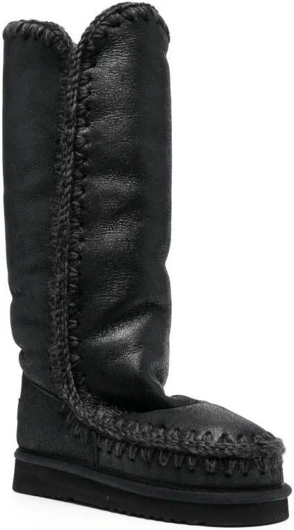 Grey Mou Shearling Lined Boots with Whipstitch Trim