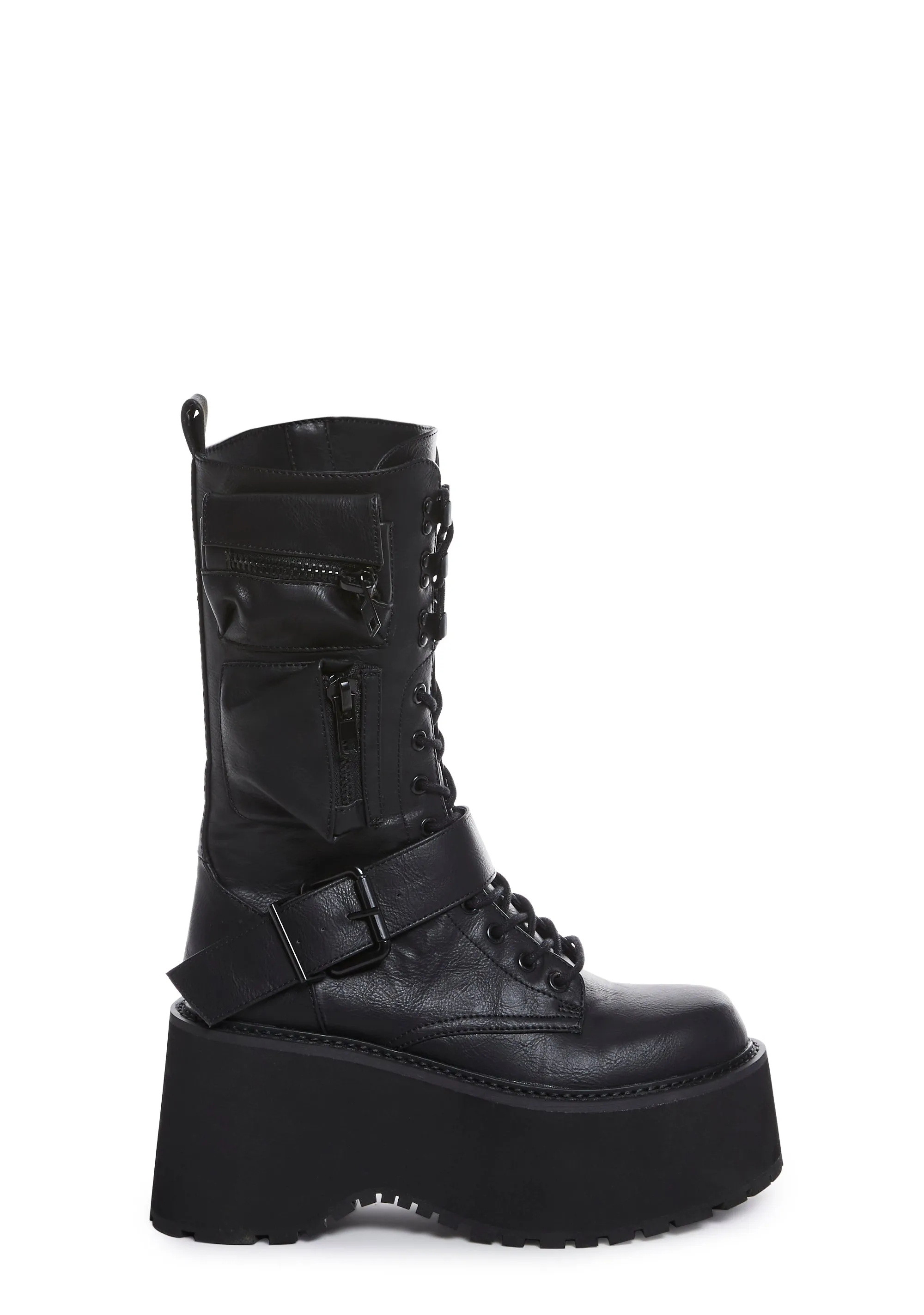 Obsidian Black Zip-Up Platform Boots