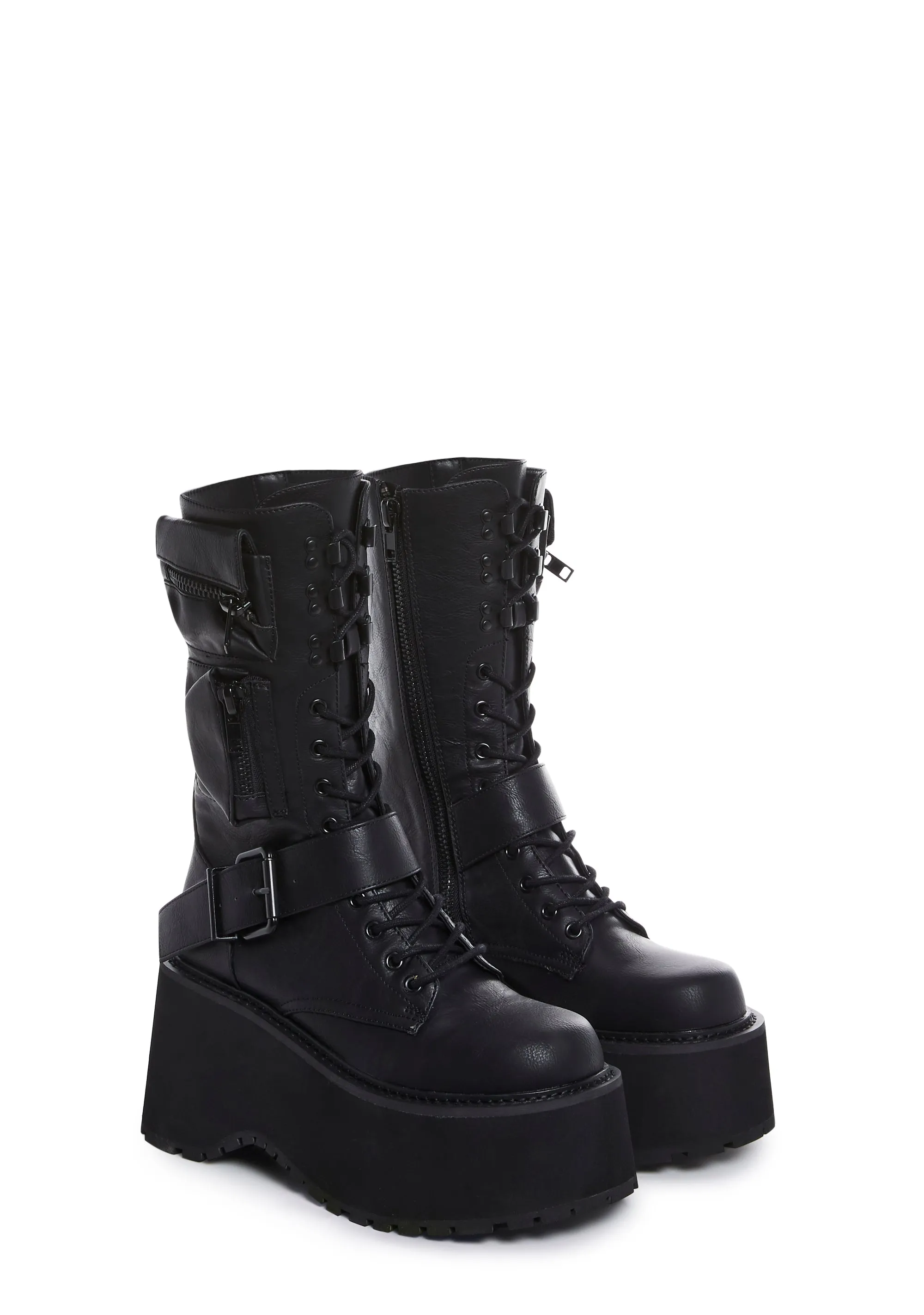 Obsidian Black Zip-Up Platform Boots