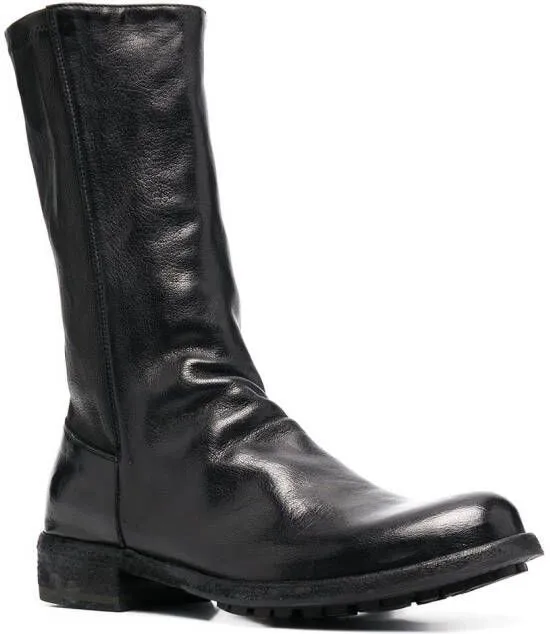 Officine Creative Black Grained Zip-Up Boots