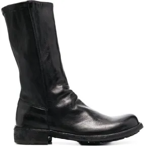 Officine Creative Black Grained Zip-Up Boots