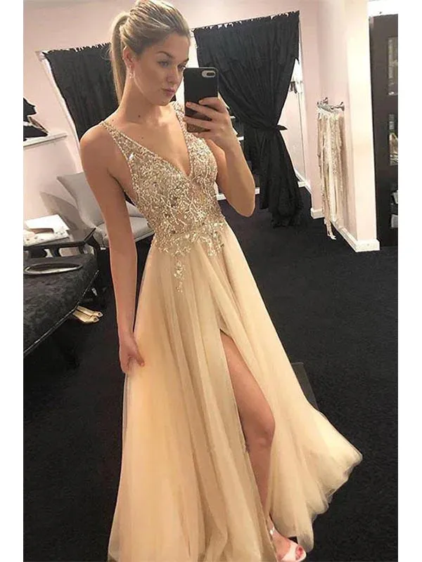 OL596 Beaded Long Prom Dress