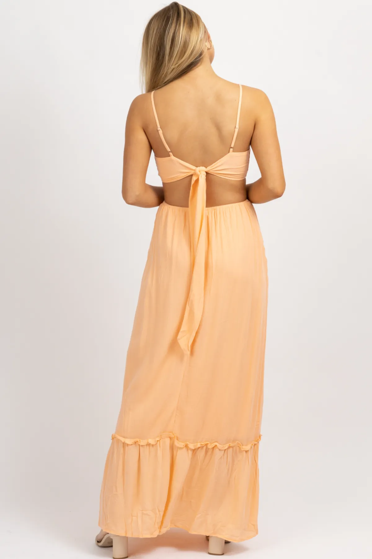ORANGE SHERBET TIE BACK MAXI DRESS