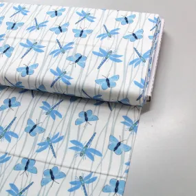 Butterfly Dragonfly Cotton in White and Blue