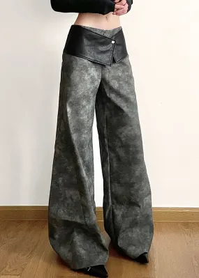 Original High Waist Patchwork Faux Leather Pants in Dark Gray for Fall