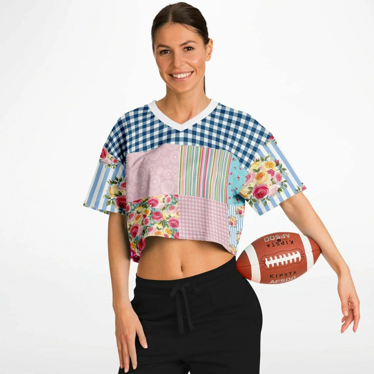 Pink Floral Patchwork Plaid Crop Top