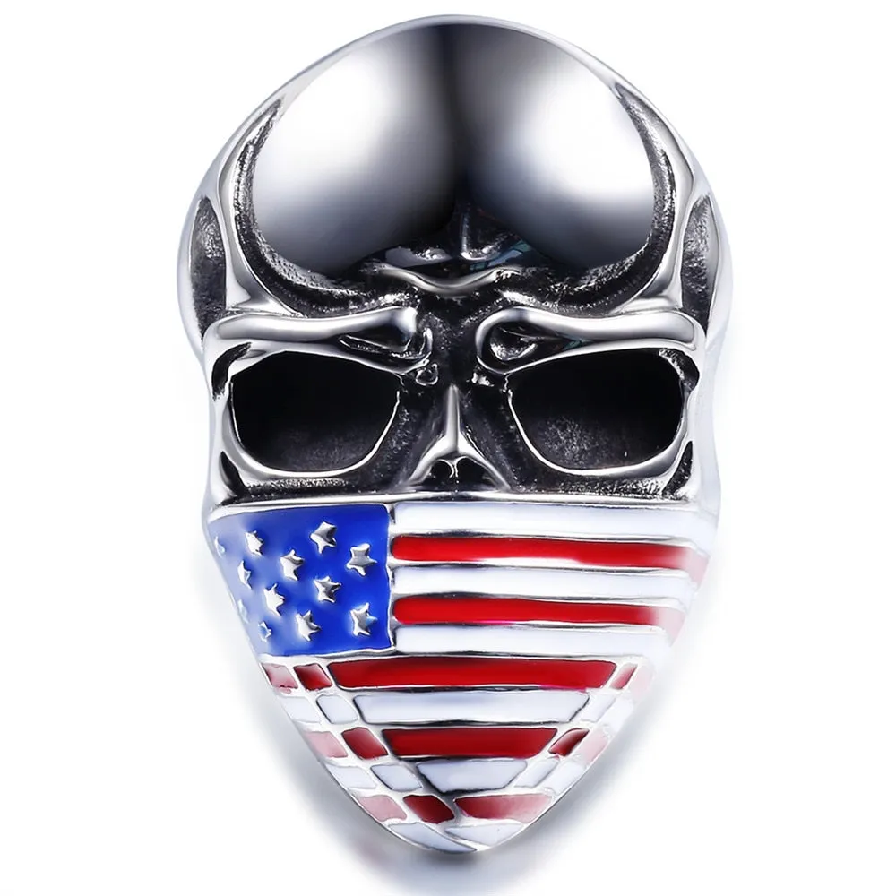 Patriotic Skull Biker Ring