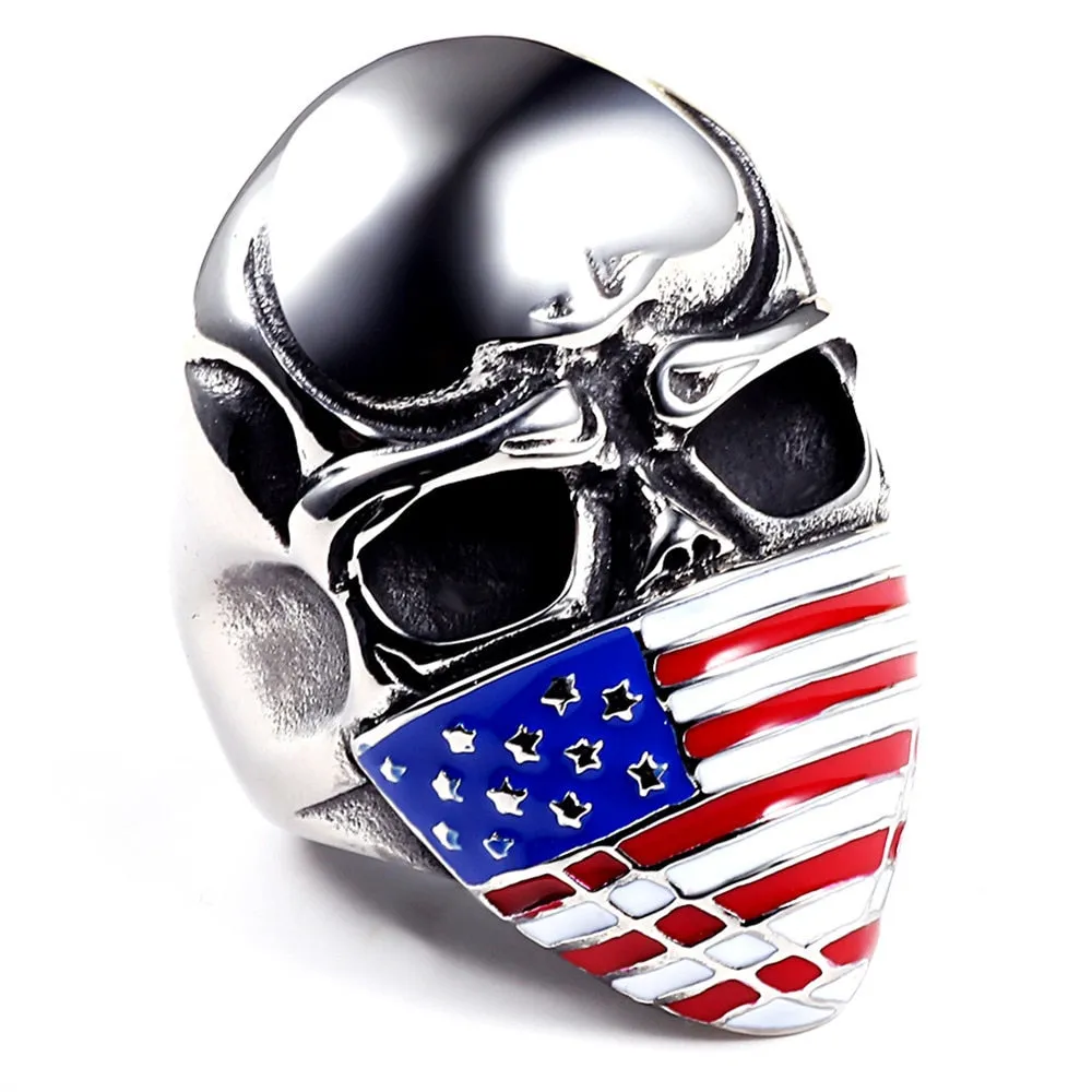 Patriotic Skull Biker Ring