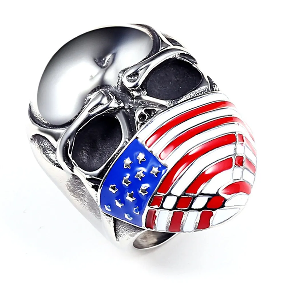 Patriotic Skull Biker Ring