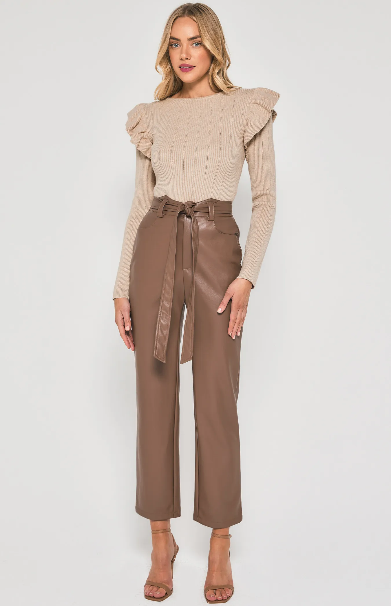 Pointed Waistband Feature Faux Leather Pants (WPA242B)