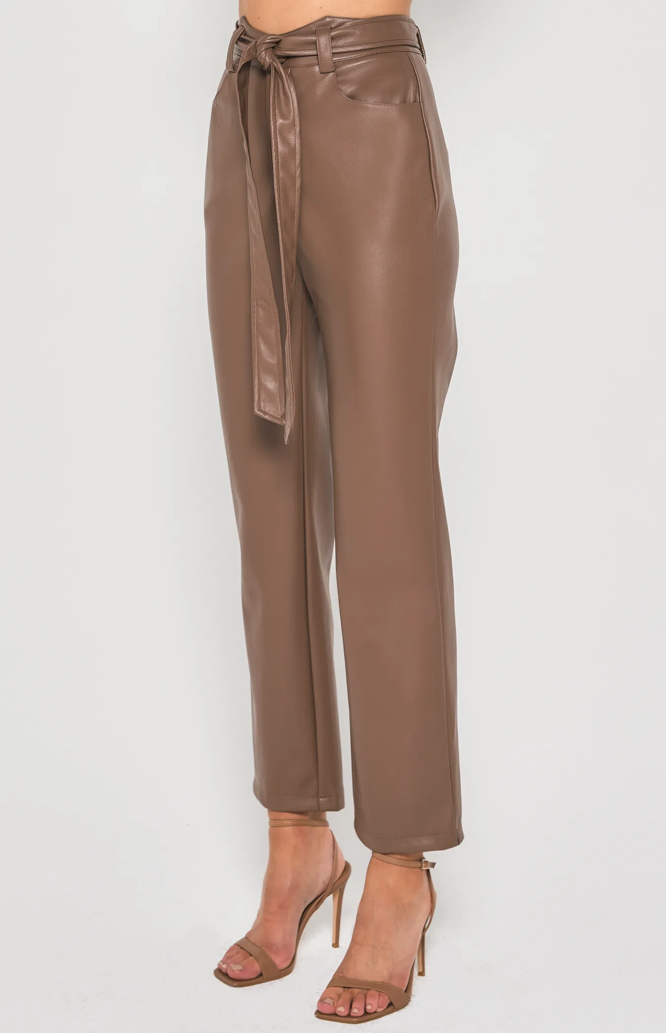 Pointed Waistband Feature Faux Leather Pants (WPA242B)