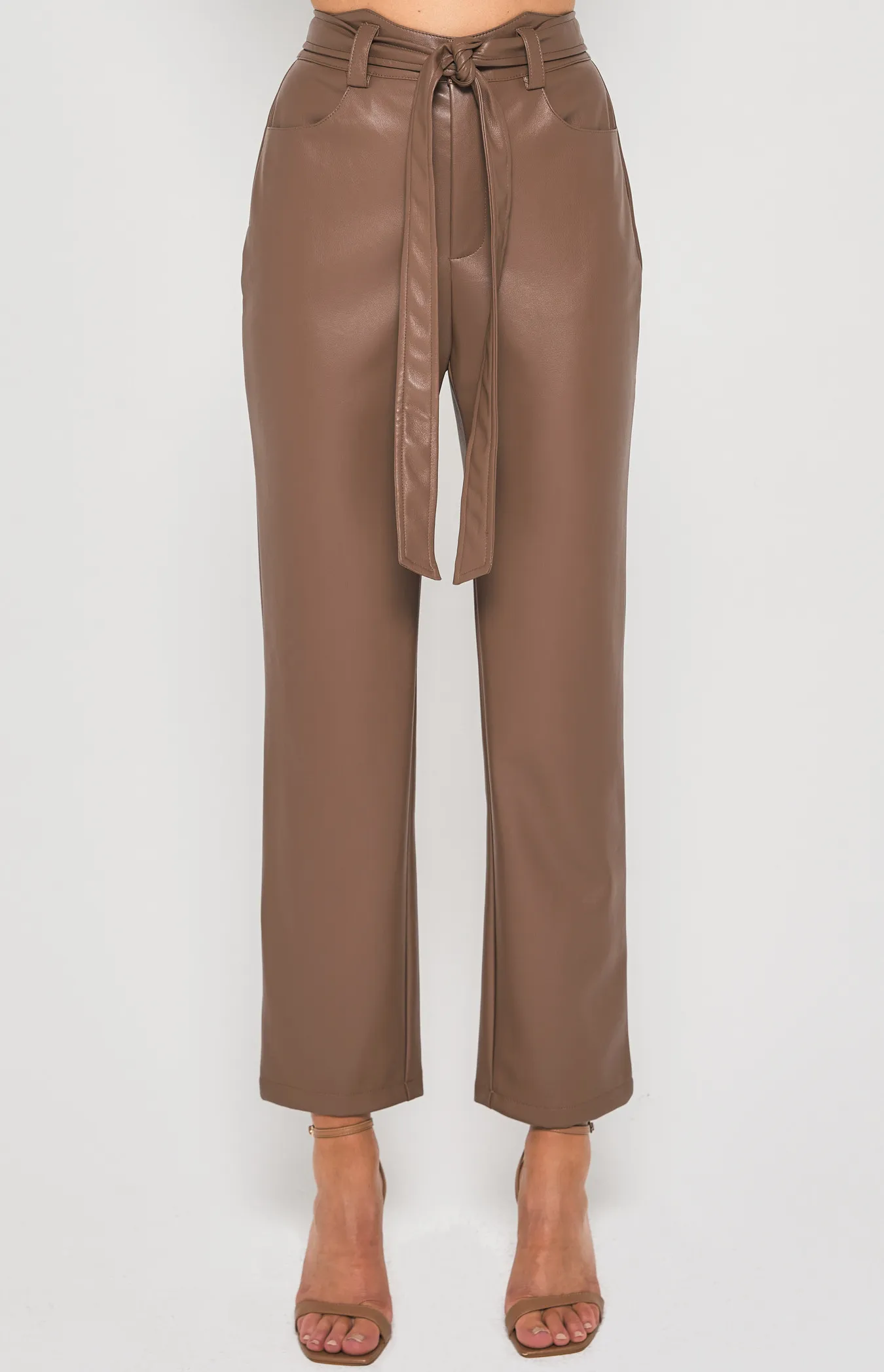 Pointed Waistband Feature Faux Leather Pants (WPA242B)