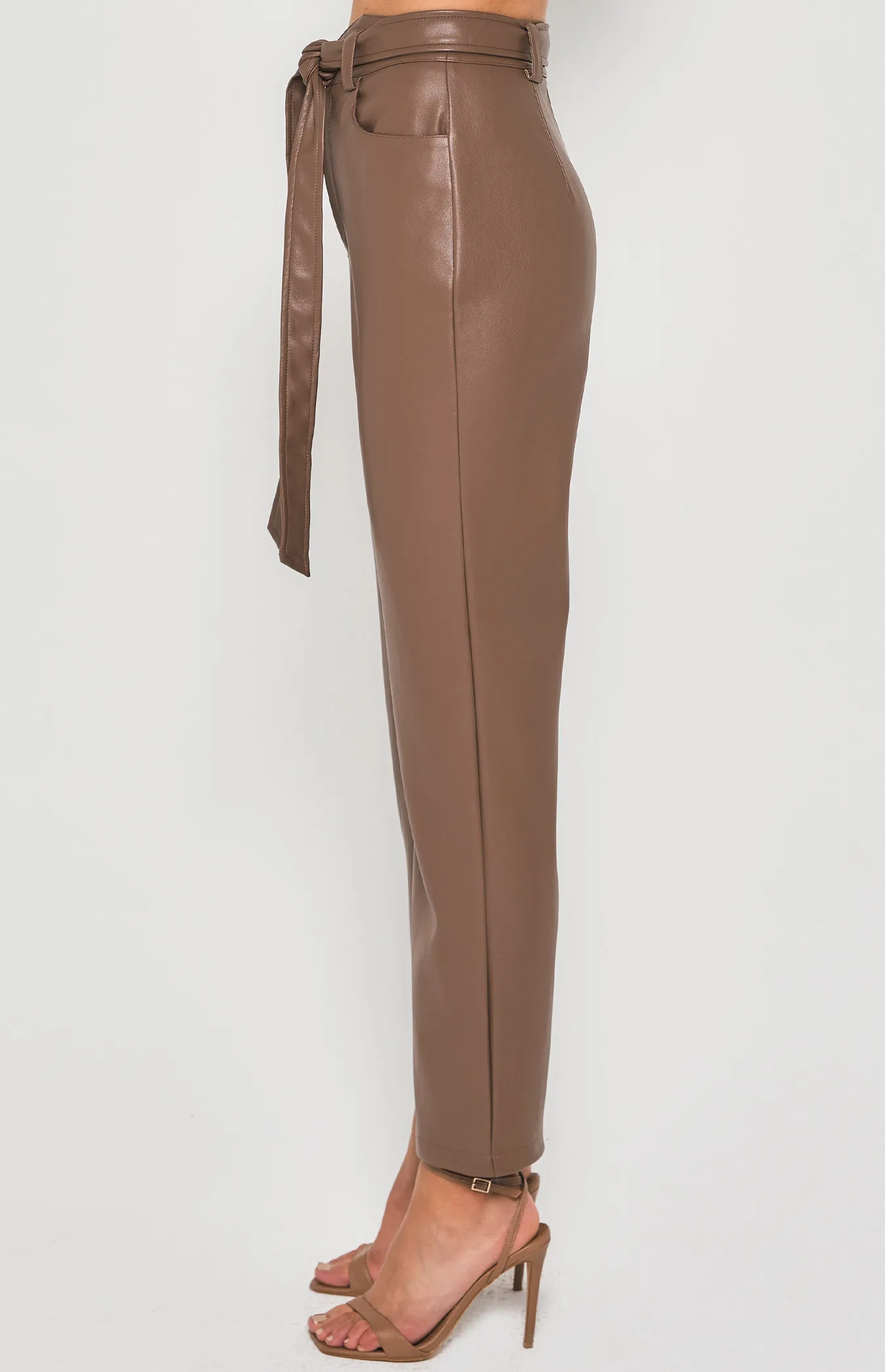 Pointed Waistband Feature Faux Leather Pants (WPA242B)