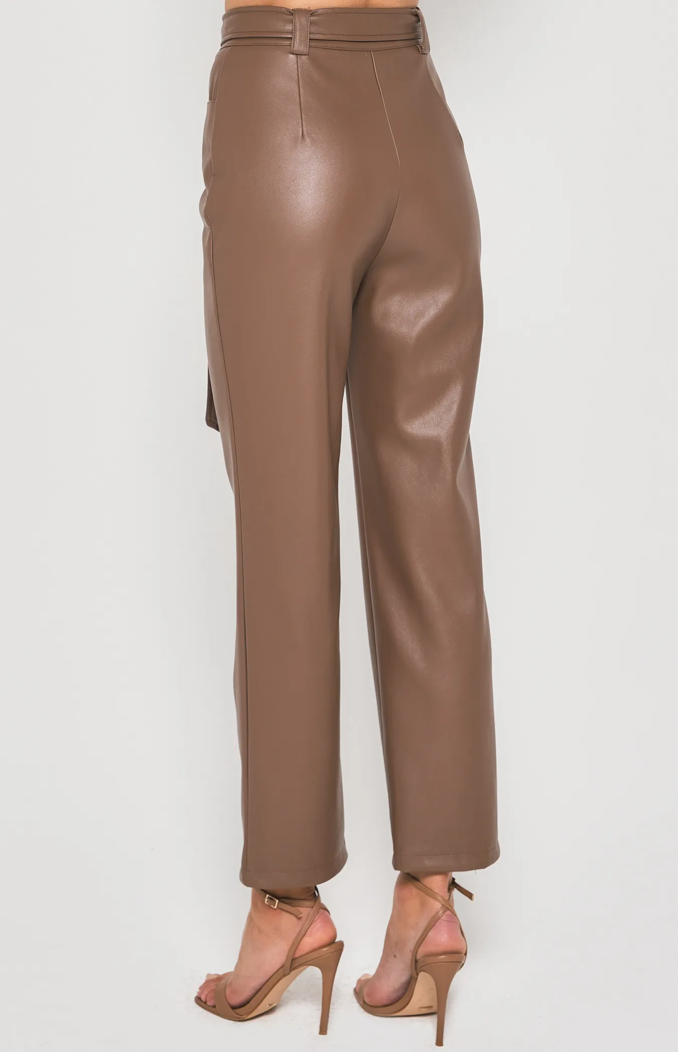 Pointed Waistband Feature Faux Leather Pants (WPA242B)