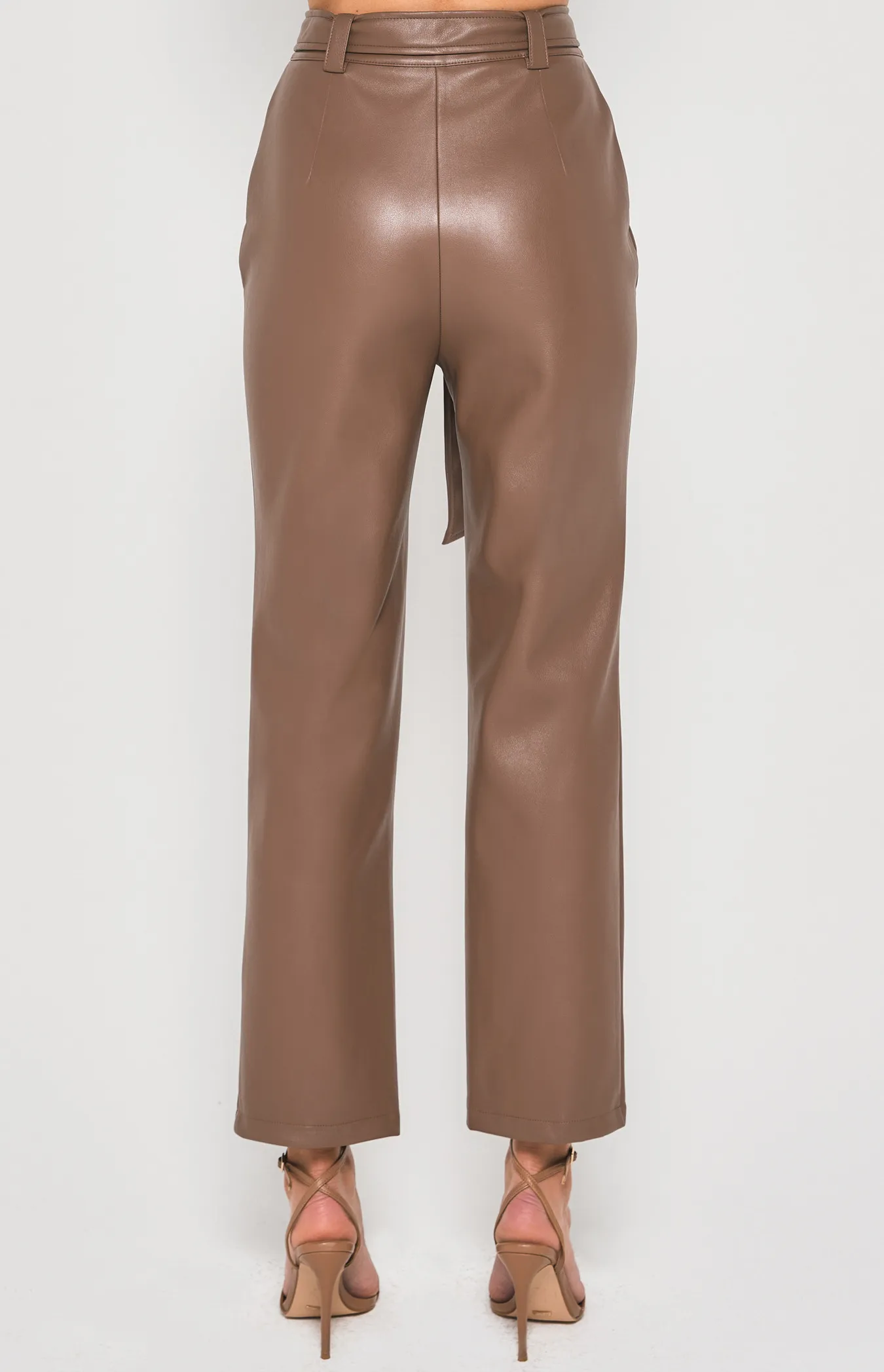 Pointed Waistband Feature Faux Leather Pants (WPA242B)