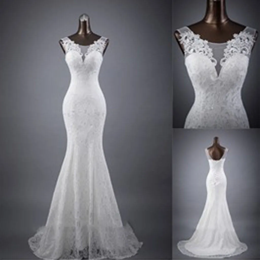 Top Seller Vintage Lace V-Back Wedding Party Dress