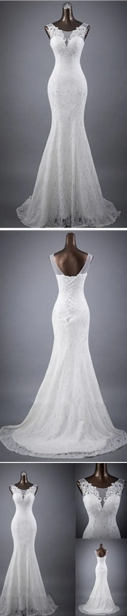 Top Seller Vintage Lace V-Back Wedding Party Dress