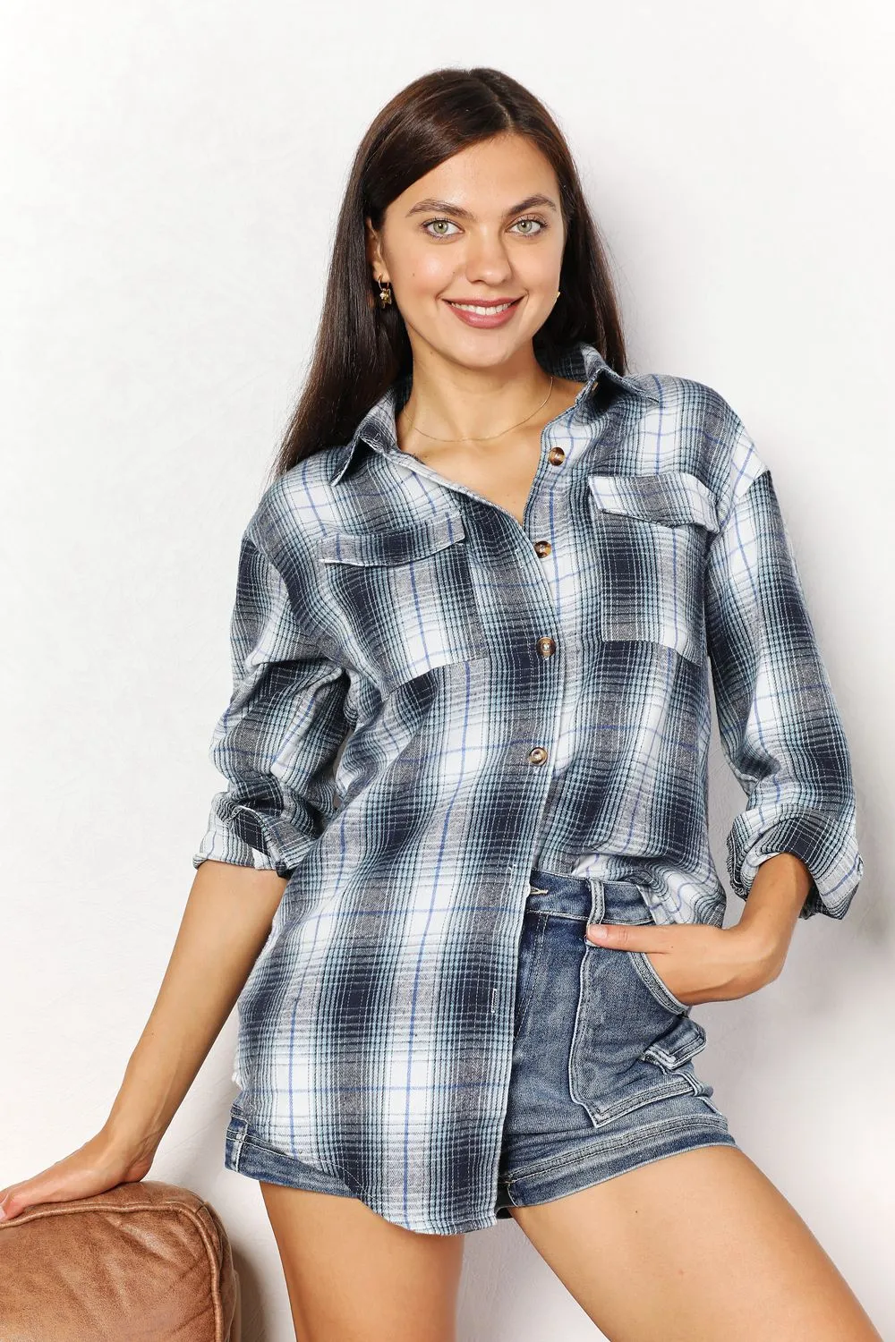 Plaid Dropped Shoulder Blouse