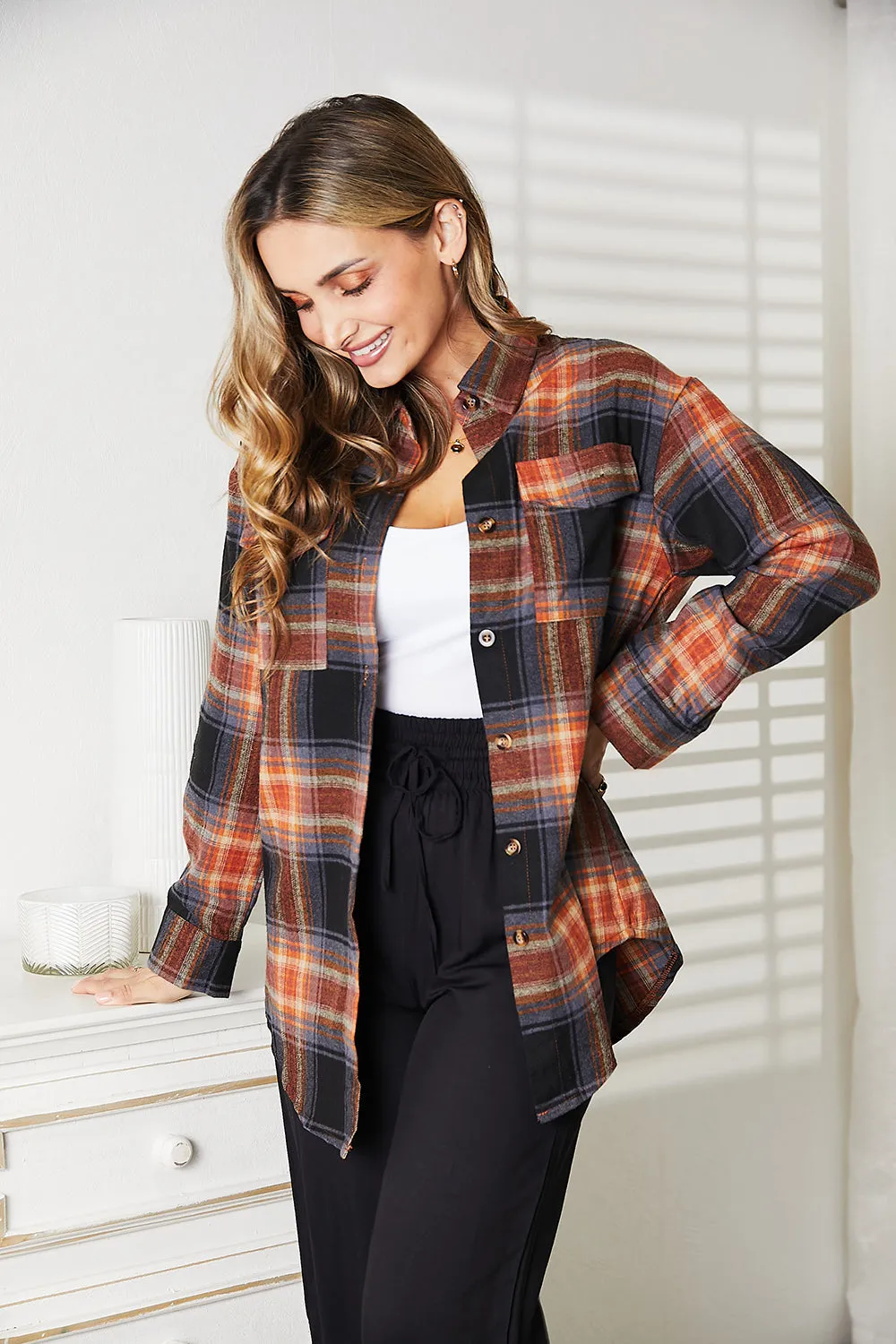 Plaid Dropped Shoulder Blouse