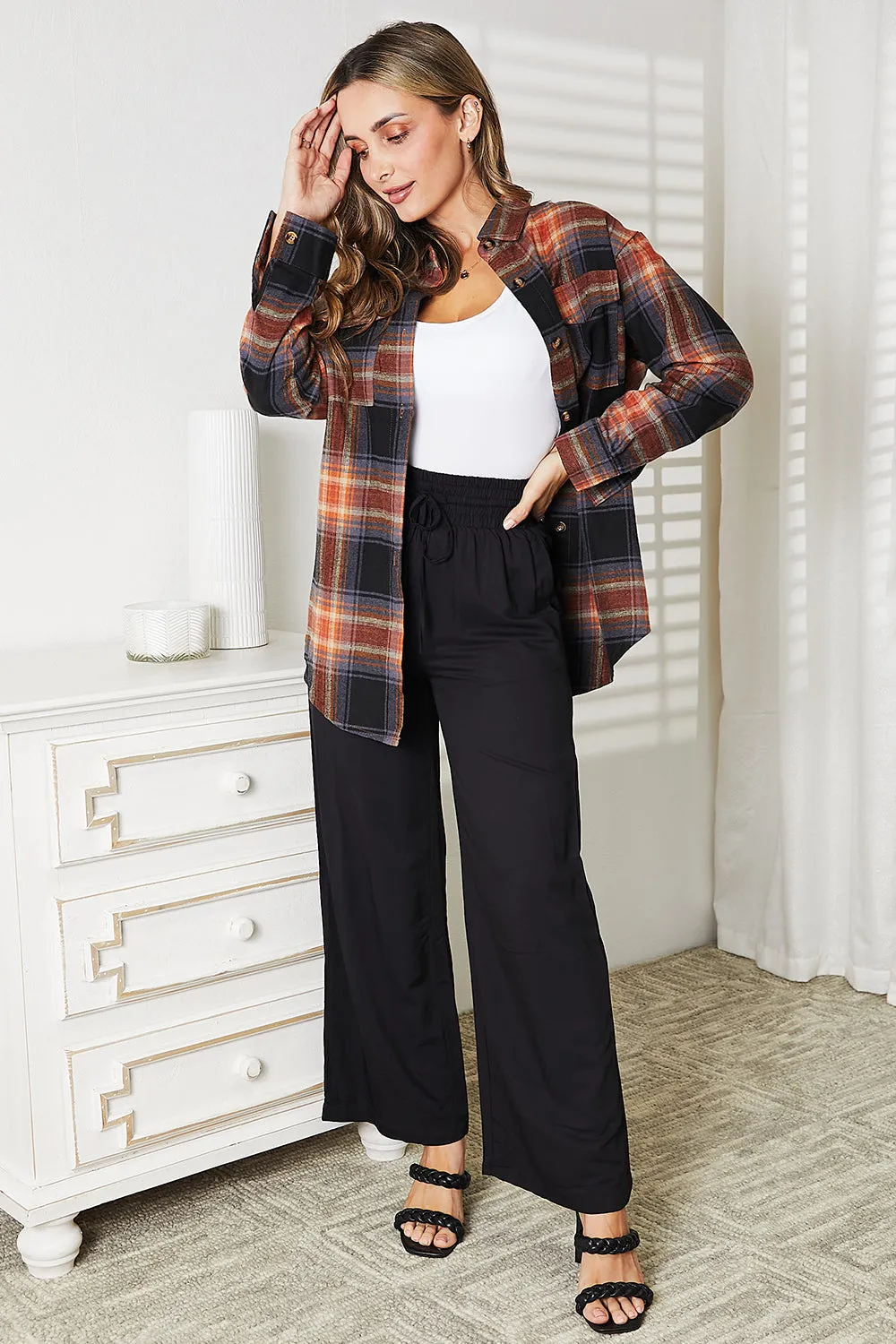 Plaid Dropped Shoulder Blouse