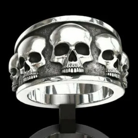 Durable Band Ring with Raised Skulls