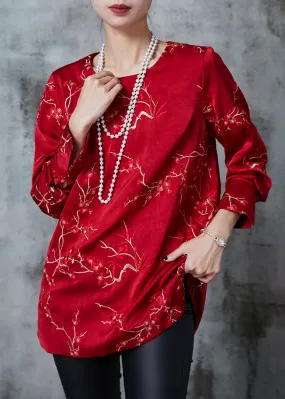 Red Embroidered Silk Blouse