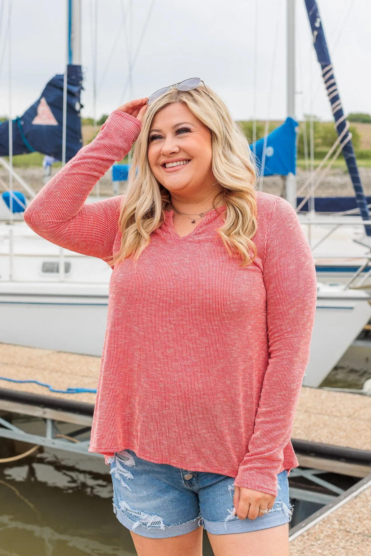 Red Ribbed Knit Top Thank Me Later