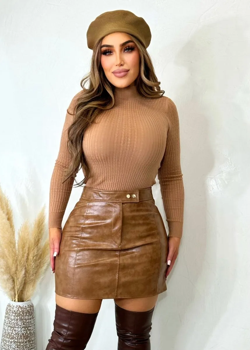 Brown Faux Leather Skirt