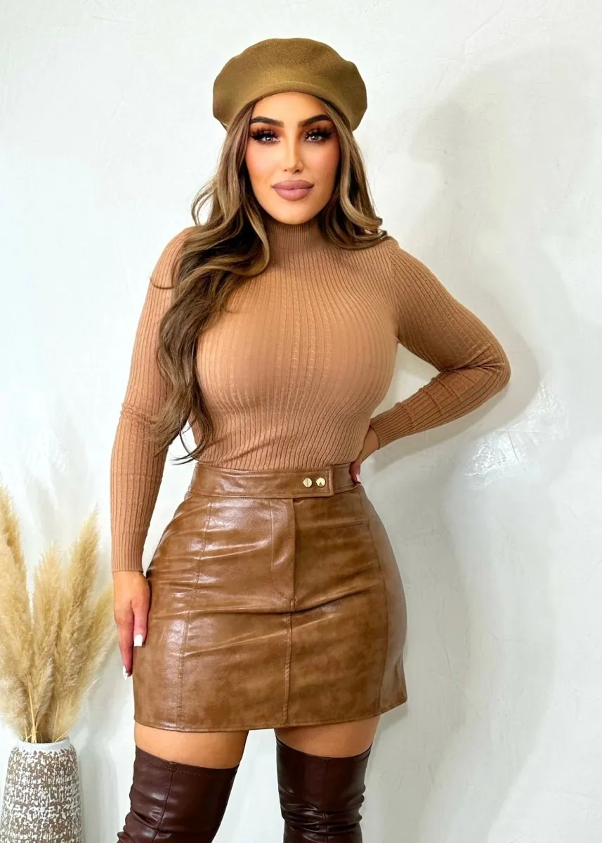 Brown Faux Leather Skirt