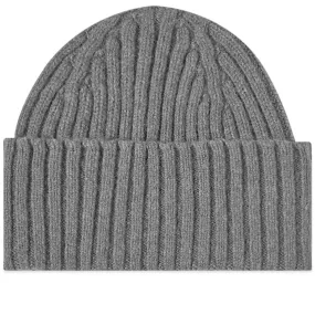 Ribbed Knit Beanie in Grey Donegal by Drake's