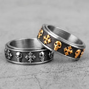 Rotatable Retro Men Rings with Cross Skull