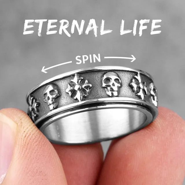 Rotatable Retro Men Rings with Cross Skull