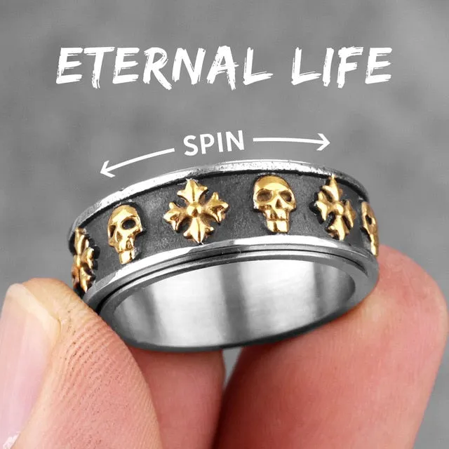 Rotatable Retro Men Rings with Cross Skull