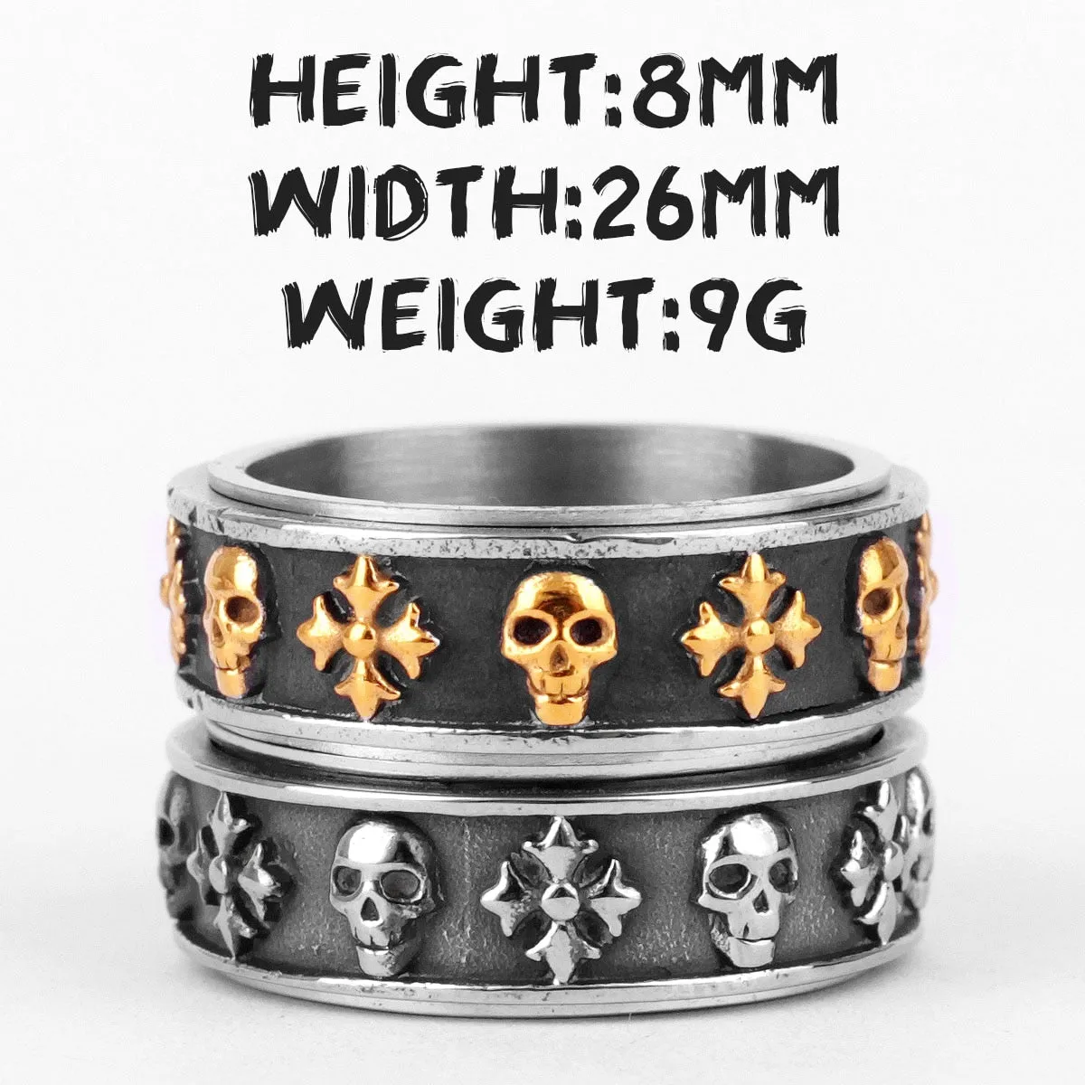 Rotatable Retro Men Rings with Cross Skull