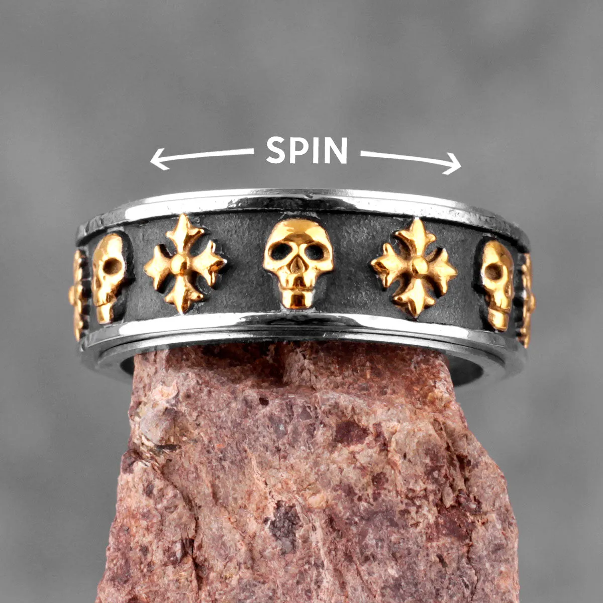 Rotatable Retro Men Rings with Cross Skull