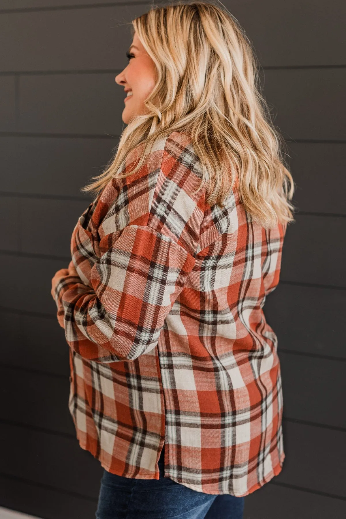 Plaid Button Top-Rust