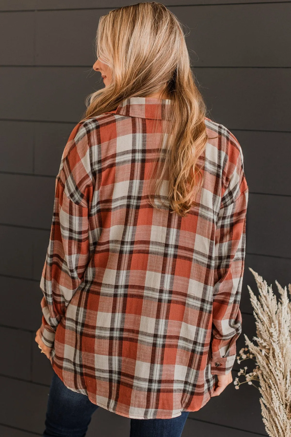 Plaid Button Top-Rust