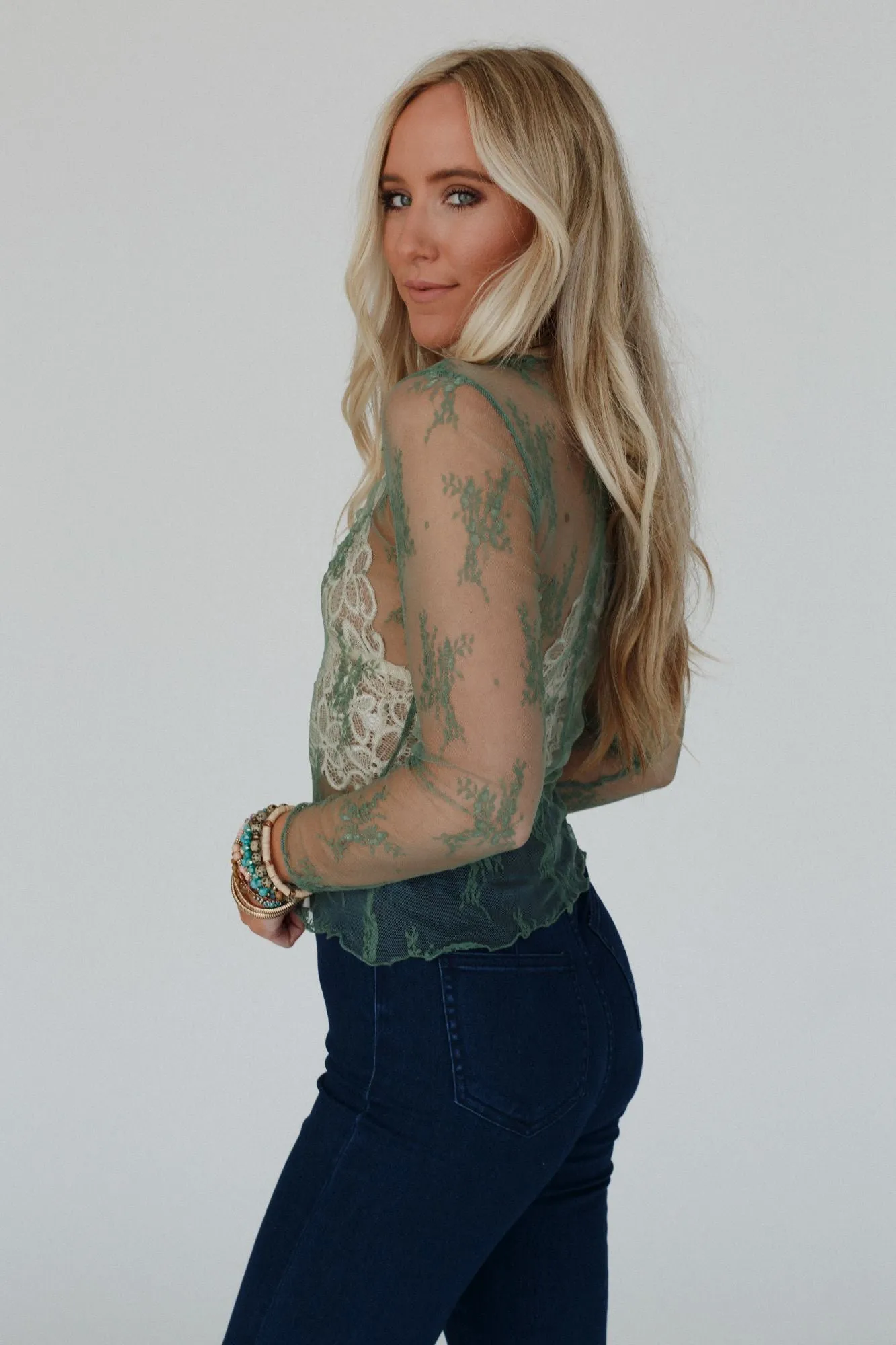 Sage Graceful Lace Top