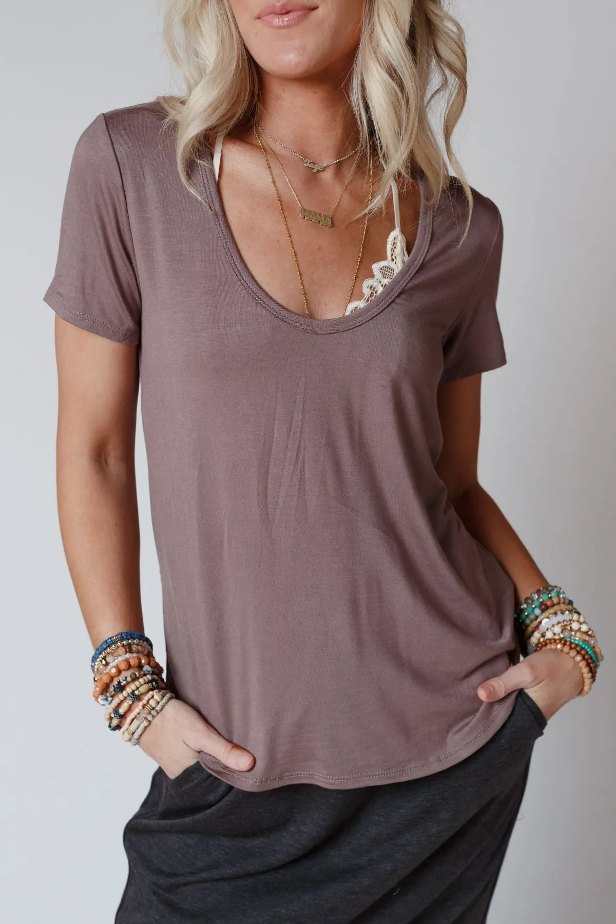 Mocha Scoop Neck Bralette Tee