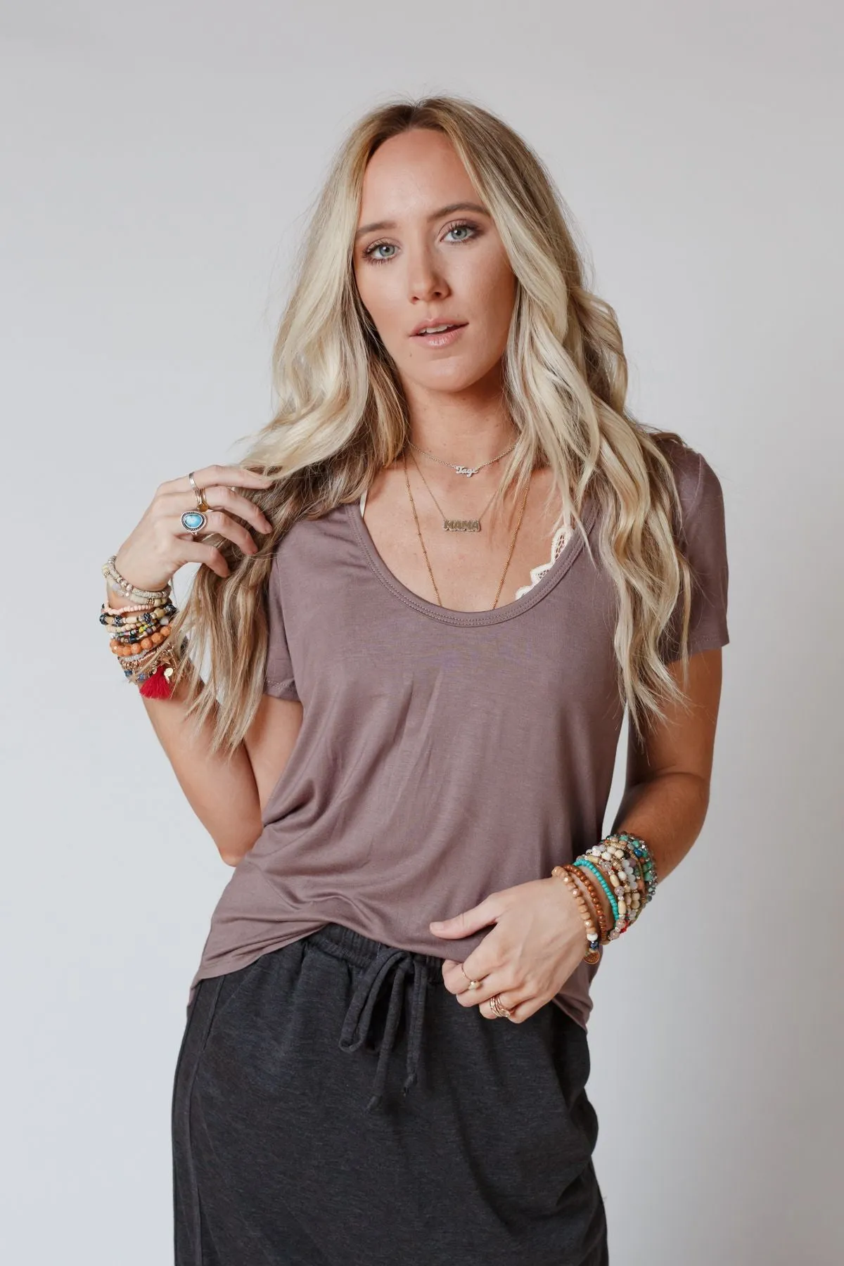 Mocha Scoop Neck Bralette Tee