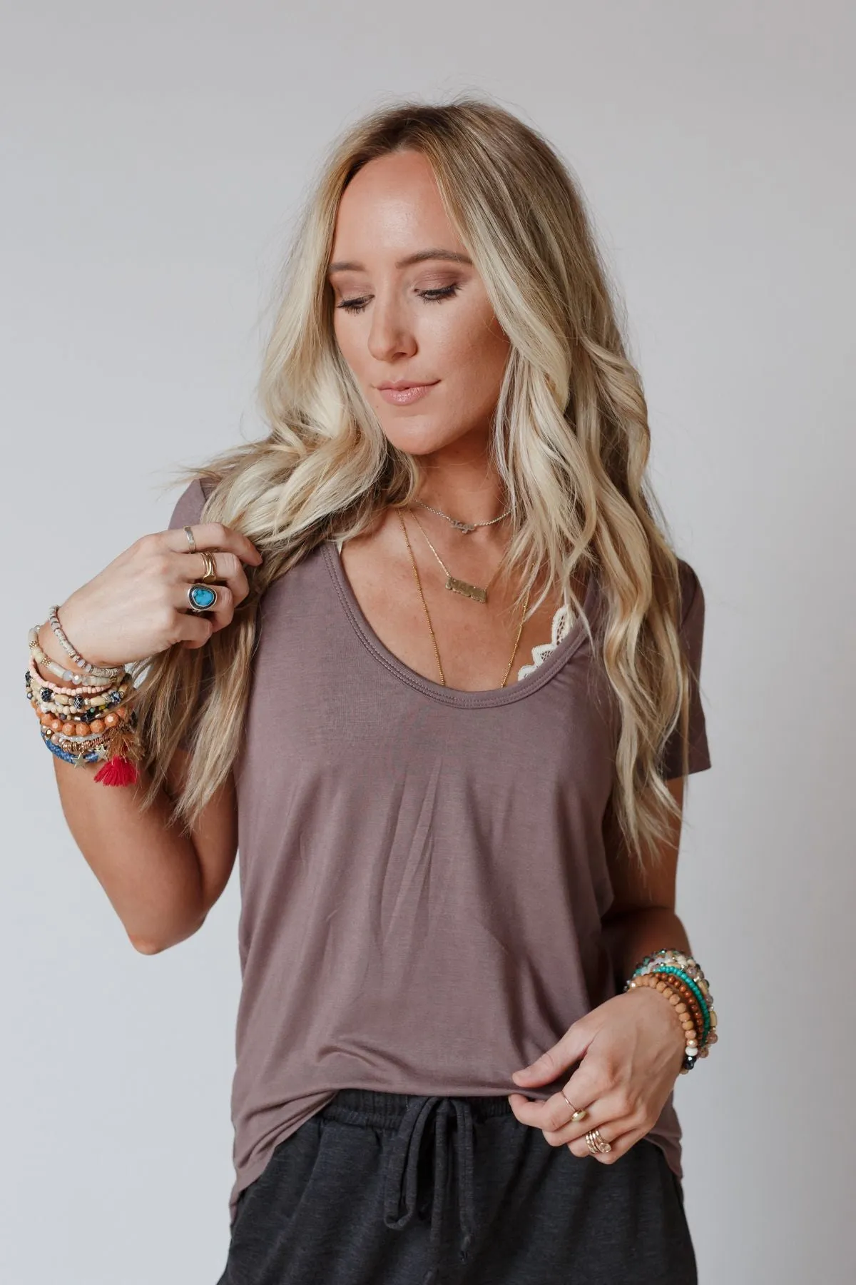 Mocha Scoop Neck Bralette Tee