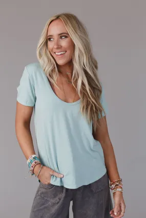 Washed Seafoam Scoop Neck Bralette Tee