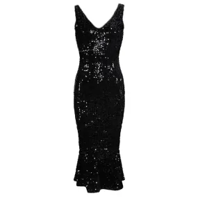 Black Sequin Peplum Wiggle Dress