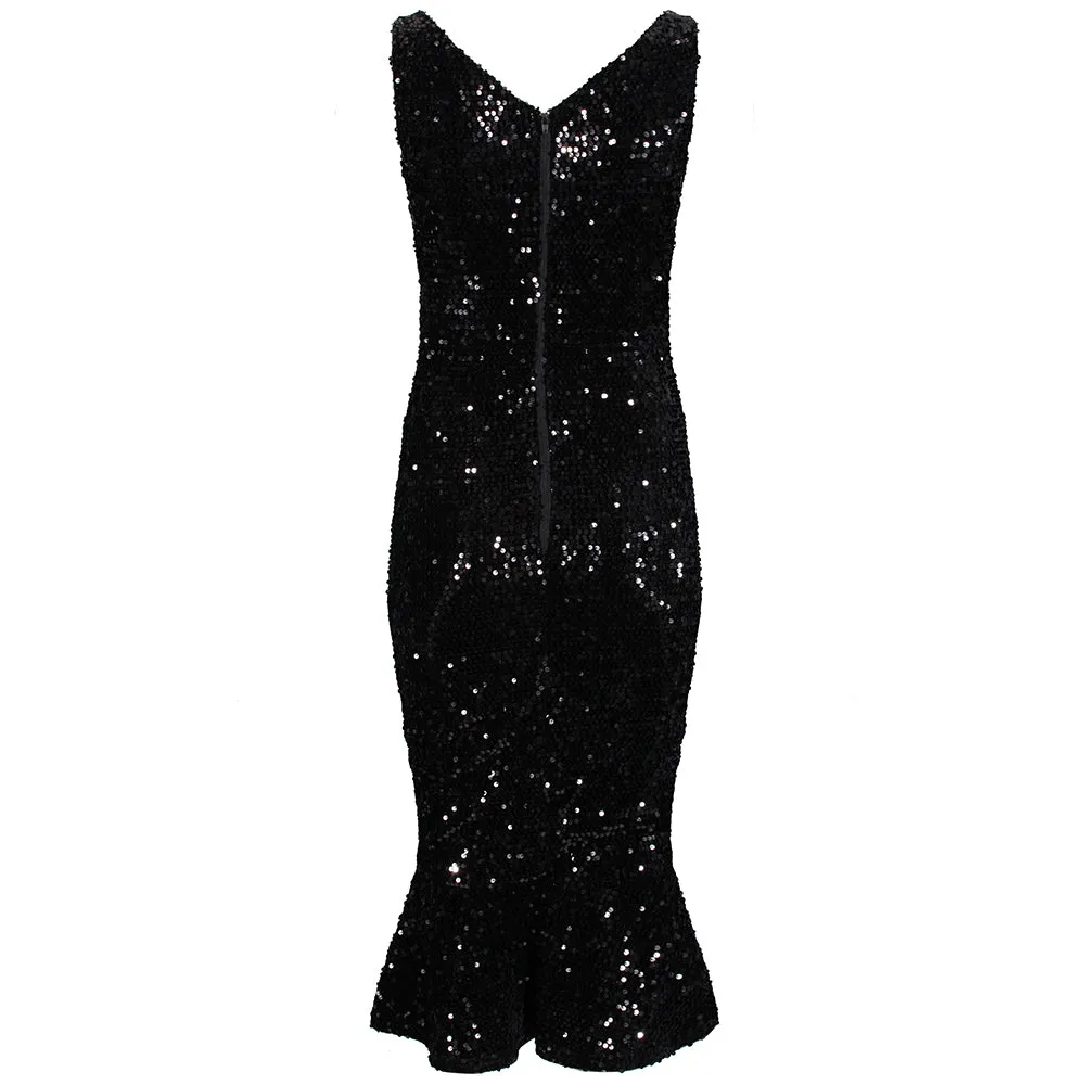 Black Sequin Peplum Wiggle Dress