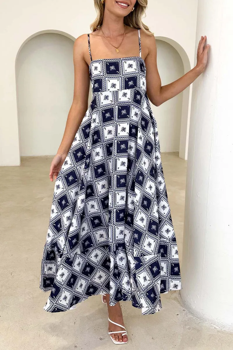 Backless Sling Dresses with Geometric Print Design